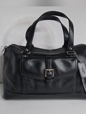 Coach Charlie Black Leather Satchel Buckle Front Pocket Shoulder Bag F31482